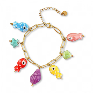 Pulseras Acero Inox con colgante pez Dorado-multicolor
