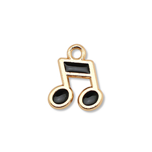 Colgantes met&aacute;licos esmalte nota musical Dorado-negro