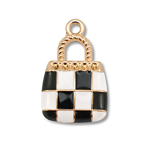 Colgantes met&aacute;licos esmalte bolso Dorado-negro-blanco