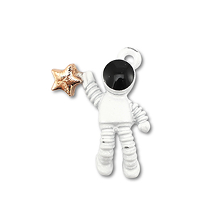 Colgantes met&aacute;licos esmalte astronauta Dorado-blanco-negro