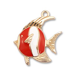 Colgantes met&aacute;licos esmalte pez Dorado-rojo-blanco