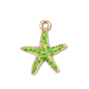 Colgantes met&aacute;licos esmalte estrella de mar Dorado-verde