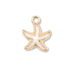 Colgantes met&aacute;licos esmalte estrella de mar Dorado-blanco