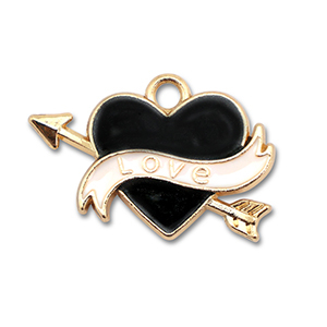 Colgantes met&aacute;licos esmalte coraz&oacute;n "love" Dorado-negro-blanco