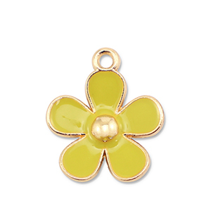 Colgantes met&aacute;licos esmalte flor Dorado-amarillo