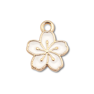 Colgantes met&aacute;licos esmalte flor Dorado-blanco