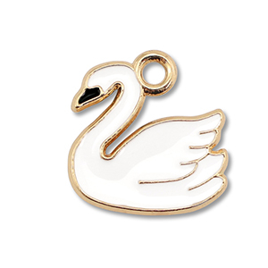 Colgantes met&aacute;licos esmalte cisne Dorado-blanco