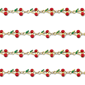 Fornituras Acero Inox cadena jasseron cerezas Dorado-rojo-verde