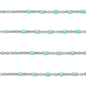 Fornituras Acero Inox cadena jasseron 1mm Plateado-turquesa menta