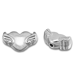 Abalorios Acero Inox coraz&oacute;n con ala Plateado