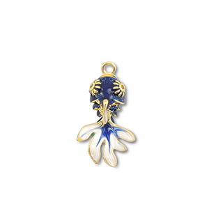 Colgantes de lat&oacute;n Eco-brass&reg; pez Dorado-azul oscuro-blanco