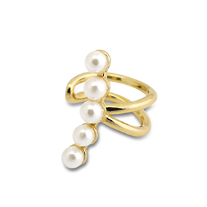 Pendientes ear cuff Acero Inox con imitaci&oacute;n de perlas Dorado-blanco