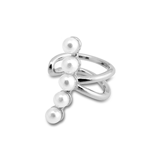 Pendientes ear cuff Acero Inox con imitaci&oacute;n de perlas Plateado-blanco