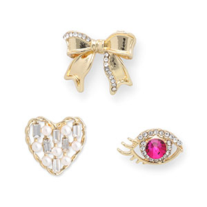 Pins ojo / coraz&oacute;n / lazo Dorado-rosa oscuro-blanco