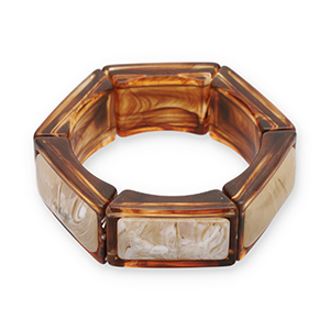 Pulseras de resina hex&aacute;gono Transparente marr&oacute;n &aacute;mbar-blancuzco-beige