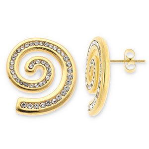 Pendientes Acero Inox espiral con strass Dorado-transparente