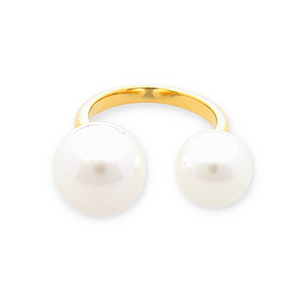 Anillos Acero Inox perlas Dorado-blanco