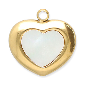 Colgantes Acero Inox concha coraz&oacute;n Dorado-blanco