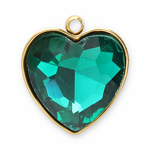 Colgantes Acero Inox faceteado coraz&oacute;n Dorado-verde oscuro