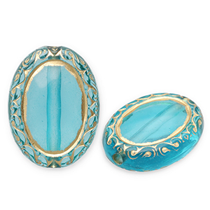 Abalorios acr&iacute;licos &oacute;valo Azul verdoso-dorado