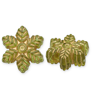 Abalorios acr&iacute;licos copo de nieve Verde oliva-dorado