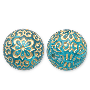 Abalorios acr&iacute;licos 14 mm redondos Azul verdoso-dorado