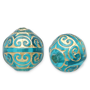 Abalorios acr&iacute;licos 12 mm redondos Azul verdoso-dorado