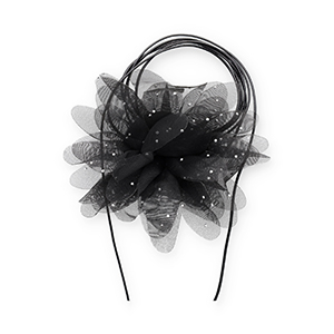 Choker con flor de organza con strass Negro-plateado
