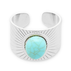 Anillos Acero Inox con imitaci&oacute;n de piedra natural Plateado-turquesa