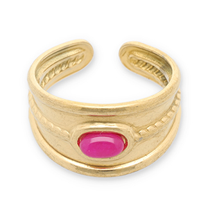 Anillos Acero Inox con piedra natural Dorado-magenta