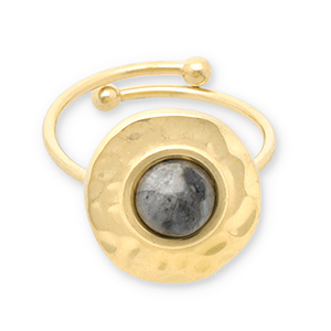 Anillos Acero Inox con piedra natural Dorado-gris oscuro