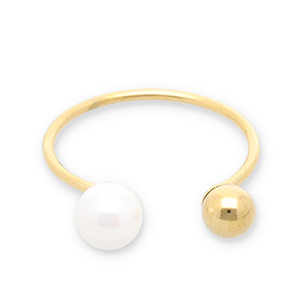 Anillos Acero Inox perlas Dorado-blanco