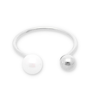 Anillos Acero Inox perlas Plateado-blanco