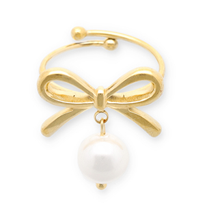 Anillos Acero Inox lazo con perlas Dorado-blanco