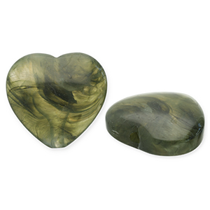 Abalorios acr&iacute;licos coraz&oacute;n Verde oliva