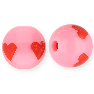 Abalorios acr&iacute;licos 12 mm con coraz&oacute;n Rosado-rojo