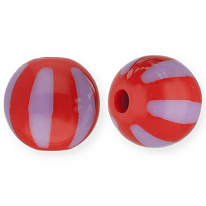 Abalorios acr&iacute;licos 12 mm con rayas Rojo-lila