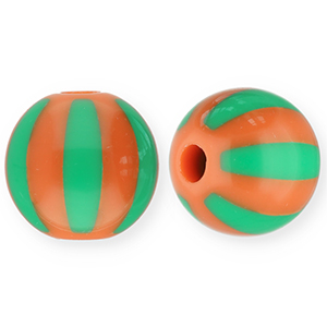 Abalorios acr&iacute;licos 12 mm con rayas Naranja c&aacute;lida-verde