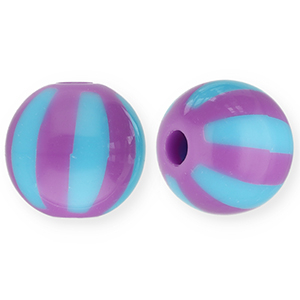 Abalorios acr&iacute;licos 12 mm con rayas P&uacute;rpura-azul claro