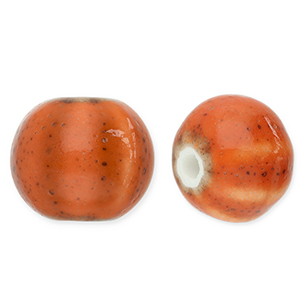 Abalorios de cer&aacute;mica con rayas 12mm Naranja oscuro