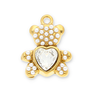 Colgantes Acero Inox oso con faceta Dorado-transparente-blanco