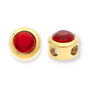 Abalorios Acero Inox disco con strass Dorado-rojo
