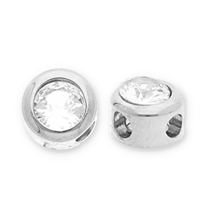 Abalorios Acero Inox disco con strass Plateado-transparente