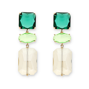 Pendientes de Cristal cuadrado-&oacute;valo-rect&aacute;ngulo Verde oscuro-verde claro-beige arena