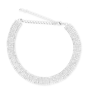 Metal TQ lat&oacute;n gargantilla con strass Plateado-cristal