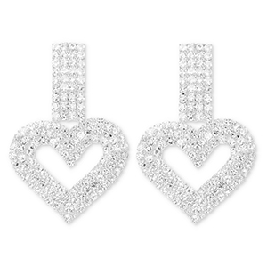 Pendiente de lat&oacute;n Eco-brass&reg; con strass coraz&oacute;n Plateado-cristal