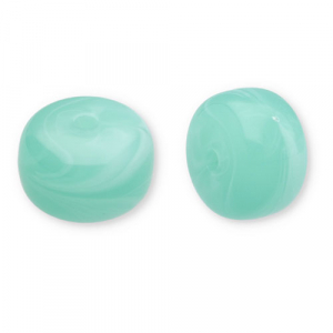 Abalorios acr&iacute;licos disco Verde turquesa claro-blanco