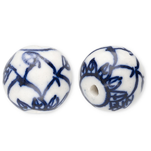 Abalorios de cer&aacute;mica 15mm con hoja Blancuzco-azul Delfts