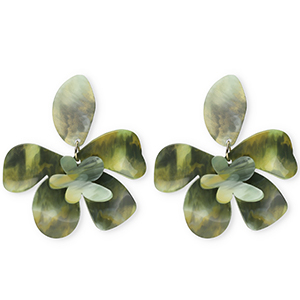 Pendientes trendy en resina flor Verde multicolor