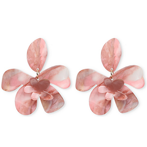 Pendientes trendy en resina flor Rosa multicolor